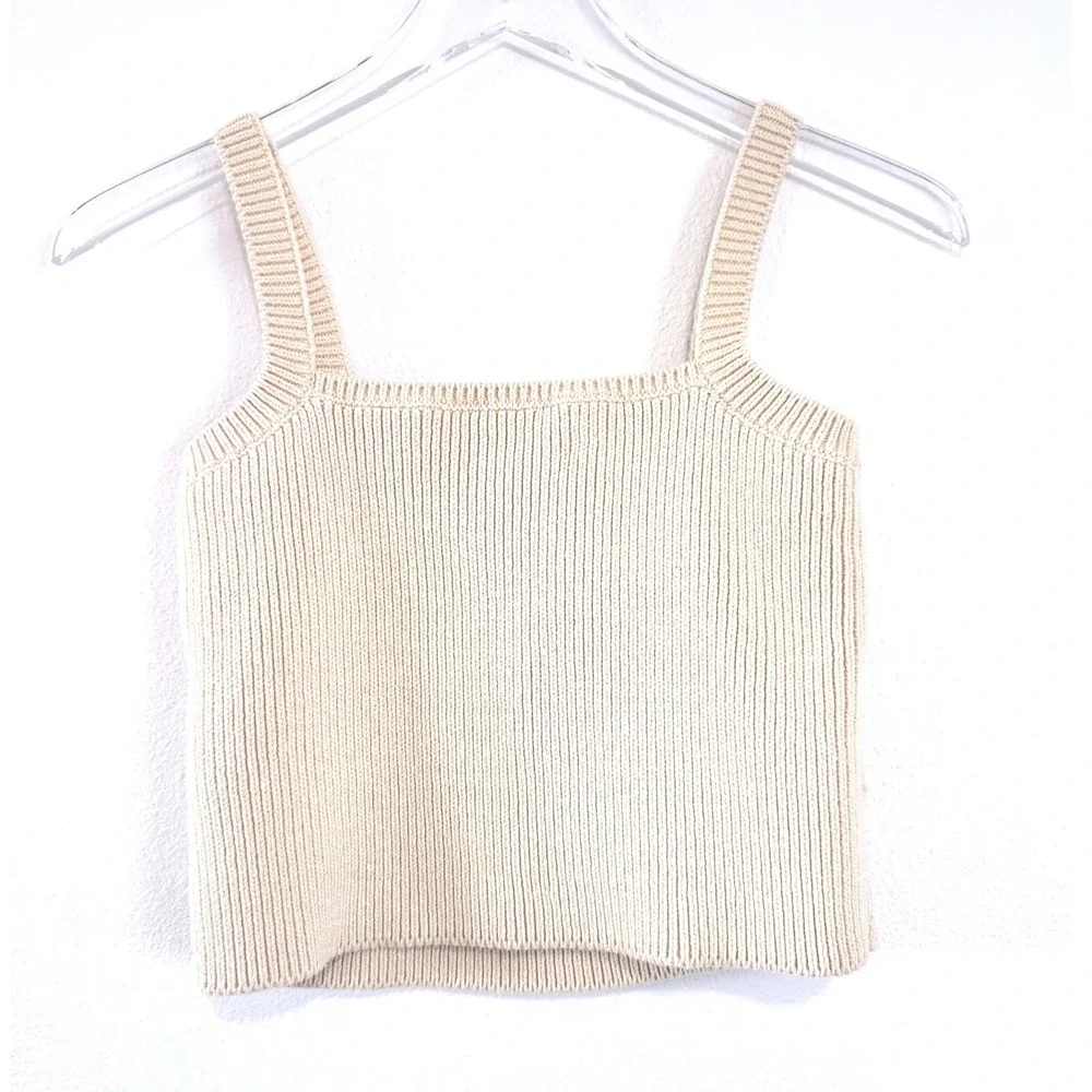 J.Crew | Cream Floral Crochet Crop Tank Top – Boho Knit Summer Camisole - Picture 4 of 5